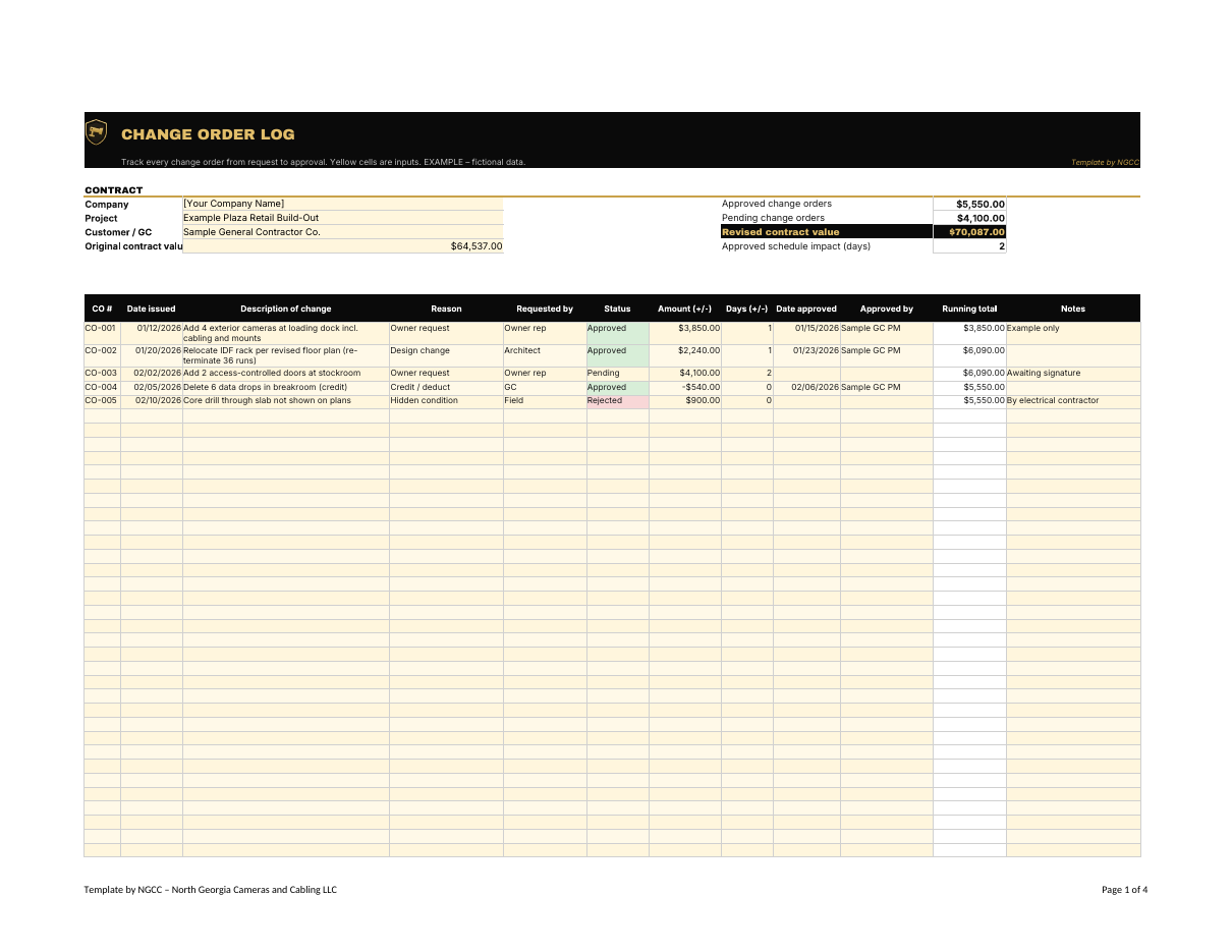 Change order log