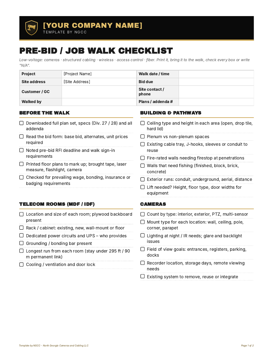 Job walk checklist